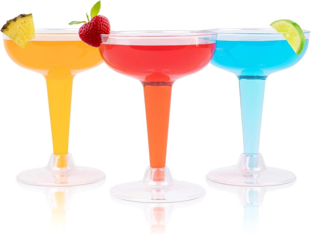 Prestee 24 Clear Plastic Coupe Glasses 4oz - Disposable Plastic Cocktail Cups, Martini Glasses, Margarita Glass, Champagne Glass for Parties, Cinco de Mayo, Taco Party, Weddings Decorations (24 Count (Pack of 1))