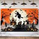 Lecheme Halloween Backdrop Orange Moon Night Graveyard Halloween Banner Spooky Castle Witch Scary Photo Background for Horror Night Party Decorations 6x3.6 ft