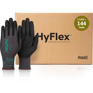 Ansell HyFlex Multi-Purpose Touchscreen Work Gloves with Aerofit Precision Comfort Technology (Size 7 (S), Dark Grey, 144 Pairs)