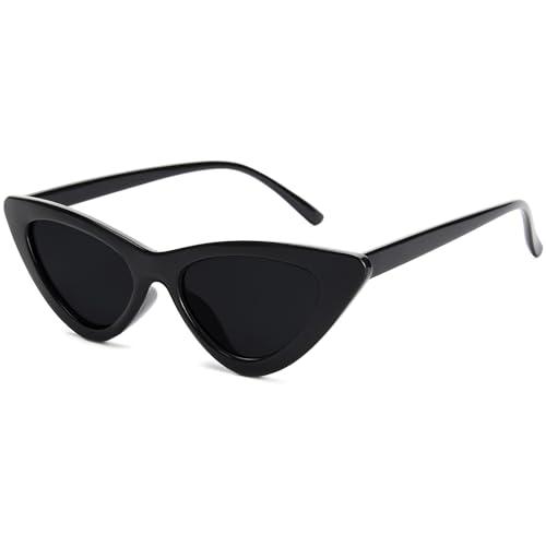 livho Retro Vintage Narrow Cat Eye Sunglasses for Women Clout Goggles Plastic Frame (Black Grey)