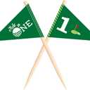 Golf Themed Toothpick Flags, 20 PCS Hole In One 1st Birthday Golf Cocktail Picks Mini Stick Cupcake Toppers Flags for Baby 1st Birthday Party Food Bar Decorations (Hole In 1)