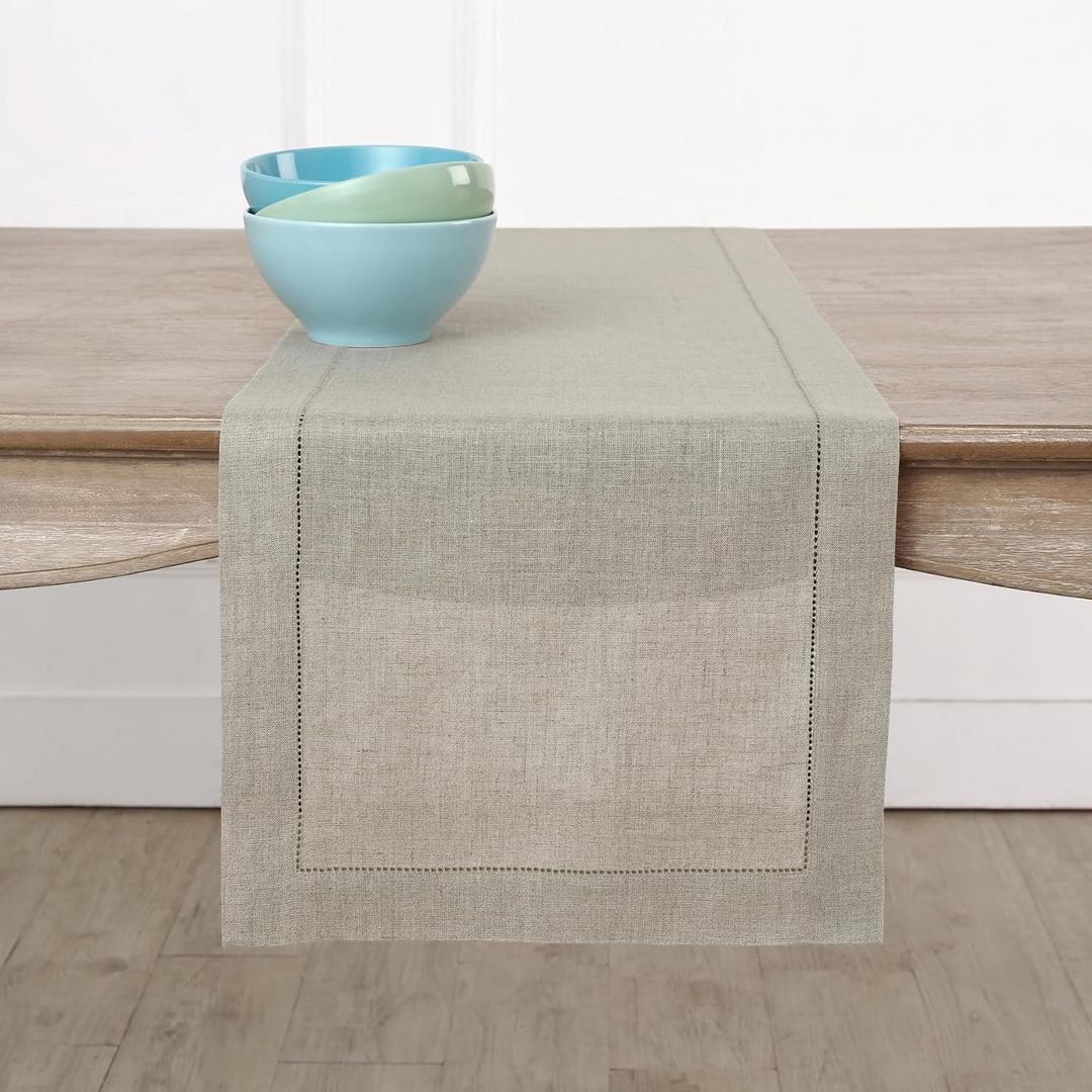Solino Home Linen Natural Table Runner 72 Inches Long - 100% Pure Linen Hemstitch Table Runner 14 x 72 Inch for Dresser, Dining, Spring, Easter, Mothers Day - Classic Hemstitch
