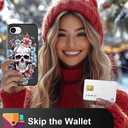 Compatible for iPhone 16e & 17e Case with Card Holder Cute - Kawaii Design Military-Grade Drop Protection Rugged Wallet Cases for Women (Black Skull Floral)