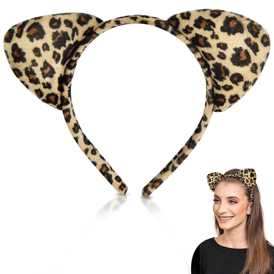 Leopard Ear Headband, Fuzzy Animal Headband for Women Adults, Cute Leopard Halloween Ears Costume Accessories for Halloween Christmas Cosplay Costume Party Favors Supplies