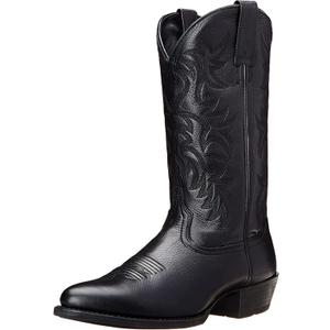femflame Cowboy Boots for Men Round Toe Distressed Work boots Embroidered Western Boots Traditional Country Boot (10, Black)