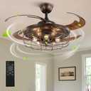 CROSSIO 48 Inches Retractable Caged Ceiling Fan with Lights, Reverse Industrial Rusty Fandelier Fan Chandelier with Remote Control for Living Room Dining Room Bedroom - 5 Lights, Rust
