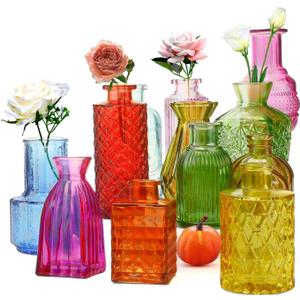 Glass Bud Vases Set of of 12/15/33, Small Bud Vase in Bulk, MIni Flower Vase for Centerpiece, Vintage Decorative Clear Vase Set for Flowers, Wedding Reception, Christmas, Home Dcor (Multicolor-12pcs)