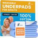 GREEN LIFESTYLE Washable Underpads - Large Bed Pads for use as Incontinence Bed Pads, Reusable Pet Pads, Great for Dogs, Cats, Bunny, Seniors Bed Pad (Pack of 4 - 34x36) (Light Blue/White)