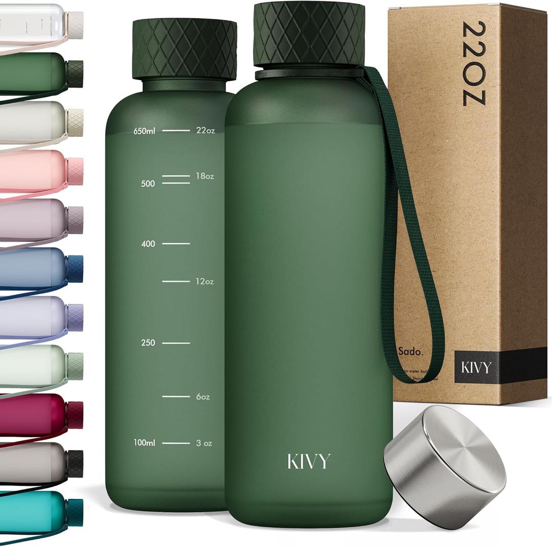 KIVY Slim Water Bottle 22oz [Lightweight & Shatterproof] - Reusable Tritan Water Bottle - Leak Proof Bottle for Women & Men - Water bottle no straw - Dishwasher Safe - BPA Free (01 Dark Green)