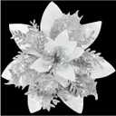 10 Pcs Fake Flowers Poinsettia Artificial Silver and White Flower 5.5" Christmas Tree Ornaments for Spring Easter Home Kitchen Wedding Bouquet Mother's Gift Day Decorations
