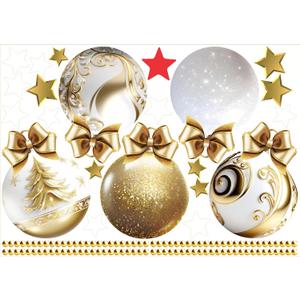 Christmas Bauble Stars Window Decals Stickers for Glass, Large Xmas Designs Home Decorations Holiday Bling, DIY Mural Showcase for Office Business, Gold Glitter White Vinyl Decorations