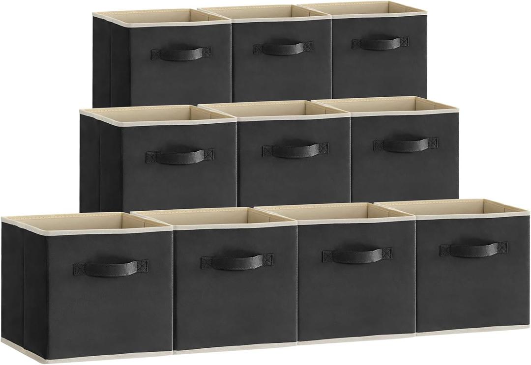Lifewit Collapsible Storage Cubes, 11 Inch Foldable Fabric Bins, Multi-color Organizers, Decorative Organizing Baskets for Shelves, Closet, Utility Room, Storage Room, Set of 10,Black