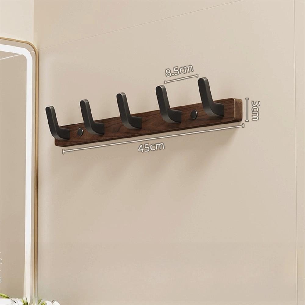 Dseap Wall Mounted Coat Rack - 5 Tri Hooks, Heavy Duty, Stainless Steel, Metal Coat Hook Rail for Coat Hat Towel Purse Robes Mudroom Bathroom Entryway (Wood)