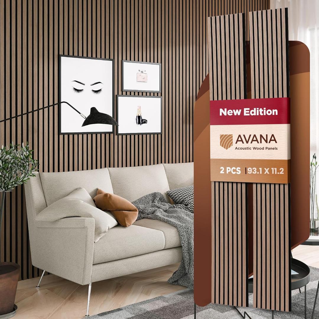 Avana Acoustic Wood Wall Panels  93.2x11.25 Inch Panels  Fits 94x12 Layout  Smoke Walnut Acoustic Panels 2 PCs  Wall Panels for Interior Wall Decor for Homes, Offices  Wood Panels for Wall