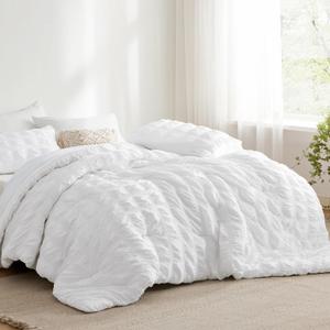 Bedsure Cooling Seersucker Comforter Sets Twin Size Bed 5 Piece, Soft Lightweight White Bedding All Season Twin Bed in a Bag Set With Comforters, Sheets, Pillowcases & Shams