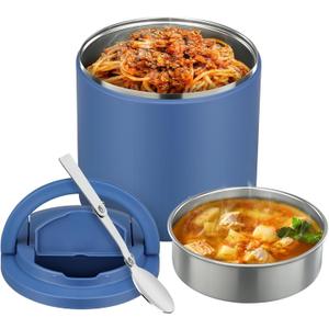 40oz Insulated Food Jar-Say Goodbye to Spills&Cold Meals|QuickLift Airtight Leak-Proof Lid Thermo for Hot Food, Wide Mouth Soup Thermos Lunch Box Container Adults|Stainless Steel with Folding Spoon (Blue)