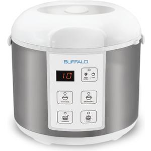Buffalo Classic Rice Cooker with Clad Stainless Steel Inner Pot - Electric Rice Cooker for White/Brown Rice, Grain - Easy-to-clean, Non-Toxic & Non-Stick, Auto Warmer (10 Cup)