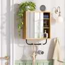 AmazerBath Bathroom Medicine Cabinet with Mirror, Bamboo Medicine Cabinet Wall Mounted, Over The Toilet Storage with Towel Bar for Bathroom, Small Spaces