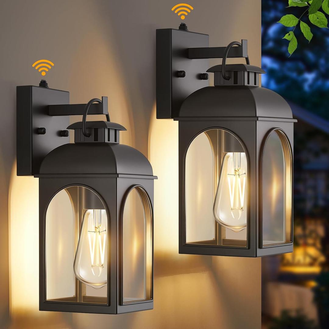EJIAXIN Dusk to Dawn Outdoor Lighting, Black Porch Lights Outdoor Light House Wall Mount Fixture Waterproof Lamp Exterior Lantern Fixture Outside Wall Sconces for Patio Garage Doorway