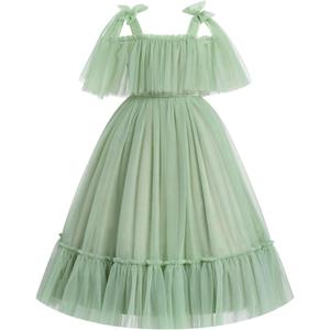 IBAKOM Flower Girl Off Shoulder Formal Wedding Dress Teen Homecoming Cocktail Graduation Ball Gown Tween Junior Easter Dress (15-16 Years, Sage Green)