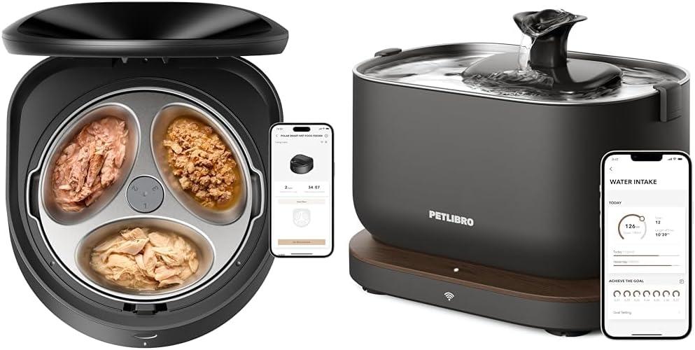PETLIBRO Automatic Cat Feeder Wet Food with Stainless Steel Bowl and Semiconductor Cooling + App Monitoring Cat Water Fountain, Feeder Easy to Clean with Stainless Steel Tray