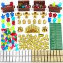 Treasure Gold Gems 230 Pcs Play Money Toy Chest Gold Coins Bars Golden Eggs Trophies Crown Jewels Diamonds Crystals Banknotes Cash Building Blocks Accessories for Medieval Kingdom Pirate