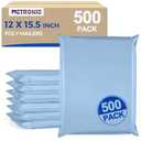 Metronic Poly Mailers 12x15.5 500pcs, Medium Size Shipping Bags for Clothes Bulk, Self-Seal Mailers Poly Bags Shipping Envelopes for Small Business, Waterproof Packaging Mailing Bags, Light Blue