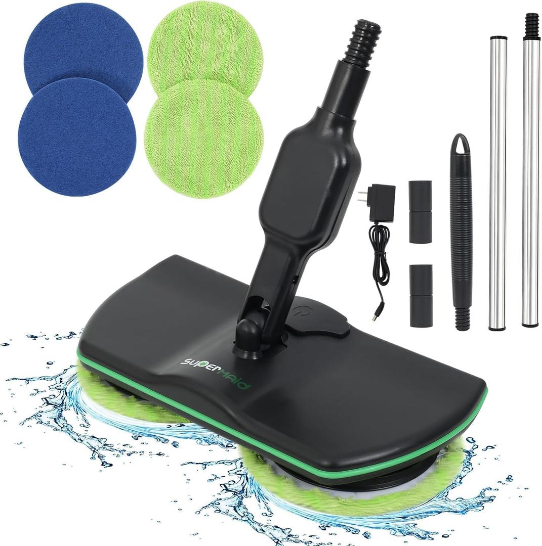 Cordless Electric Mop, 180 Swivel for End Cleaning, Runs 50 Minutes Continuously Powerful Battery, Lightweight Rechargeable Mop for Hardwood/Bathroom/Tile Floor Cleaning