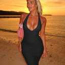 Women's Sexy V Neck Tie Halter Mesh Ruffle Hem Ruched Bodycon Cocktail Party Maxi Dresses (S)