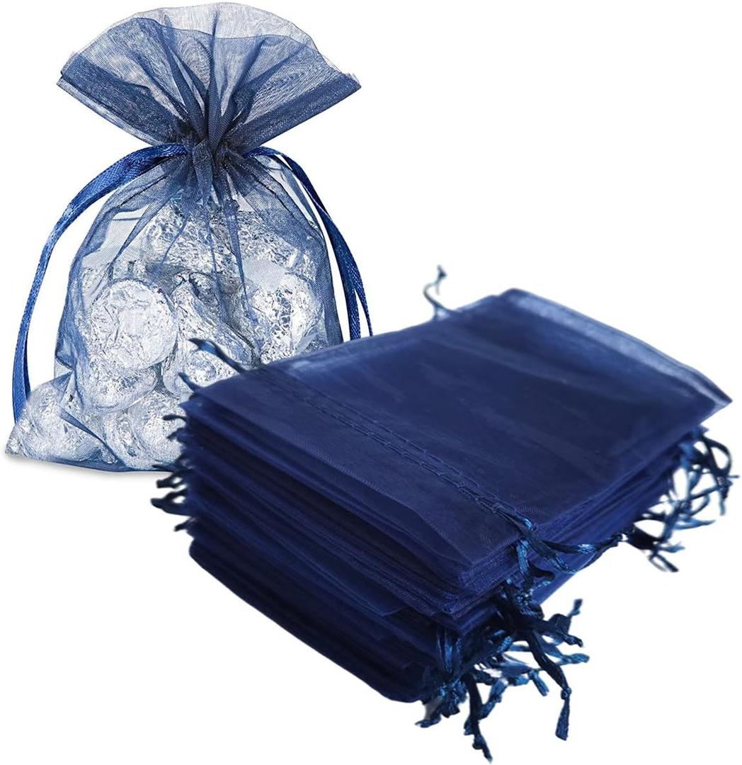 Set of 50 Organza Drawstring Gift Bags for Jewelry,Toiletry,Sheer Fabric 4x6 Inch Mesh Navy Blue See Through Sack for Baby Shower,Christmas,Birthday,Party Favors,Wedding,Mothers Day,Halloween
