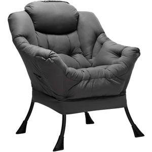 Lazy Chair with Armrest and Side Pocket, Comfy Accent Lounge Chair, Leisure Sofa Armchair for Living Room, Bedroom, Dorm, or Small Spaces, Oversized Reading Sofa Chair, Dark Grey