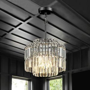 Modern 12.8 Black Crystal Chandelier Ceiling Light Fixtures for Dining Room Luxury Glam 4-Light Crystal Chandeliers Lighting for Bedroom Entryway Hallway Living Room Kitchen Island Foyer