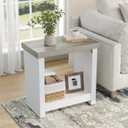 End Tables Set of 2 for Living Room, Narrow Side Tables with Storage Shelves, Square End Table for Bedroom, Slim Nightstand, Skinny Rectangle Accent Table, Farmhouse Bedside Table, White + Gray, 23.62 x 11.81 x 23.62 inches
