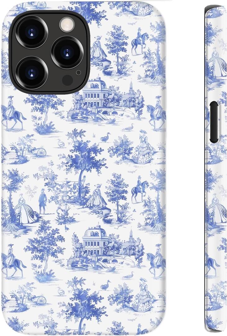 for iPhone 13 Pro Case, Wireless Charging Compatible,Dual-Layer Protection with Stylish Wildflower Design, Soft Silicone + Hard Shell, Cute Chic Phone Cover for Women - Blue Safari Delight