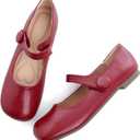 LUXINYU Mary Jane Flats for Women Dressy Retro Square Toe Ankle Strap Ballet Flats Comfortable Patent Leather Shoes (6.5, 2583-Wine Red)