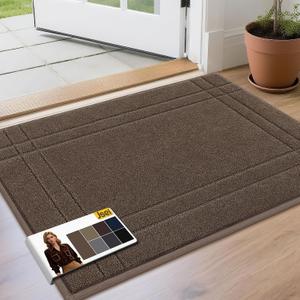 JSEI Entryway Rugs Doormat 24"x36", Non-Slip Dirt Trapper Door Mats Indoor, Washable Absorbent and Stain Resist Welcome Floor Mat for Front Door, Dog Door Mat, Dirty Wet Shoes & Paws, Light Brown