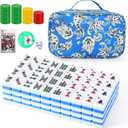 American Mahjong Tile Set, 160 Premium 1.2-inch Tiles with Blue Printed Carrying Bag, Complete Portable Set Includes Dice & Chips, Ideal Mahjong Gifts for Travel, Mahjong Lovers, Beginners