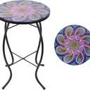 MUMTOP Outdoor Side Table - Patio Table Mosaic Coffee Side Tables Glass AccentTable 14’’Round SmallTable Plant Stand for Indoor Garden Balcony(Peacock)
