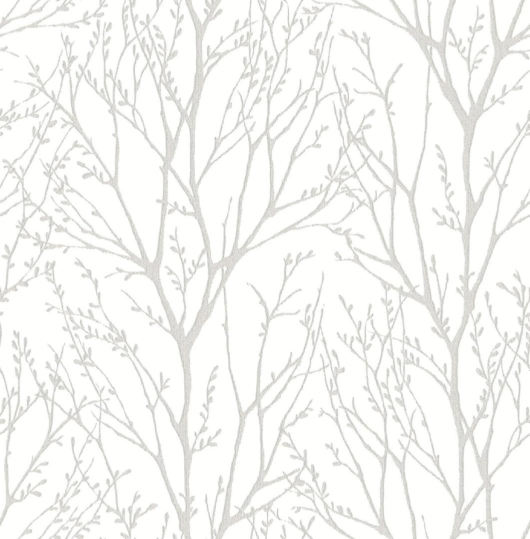 NuWallpaper NU2394 Treetops Peel Stick Wallpaper, White & Off-White