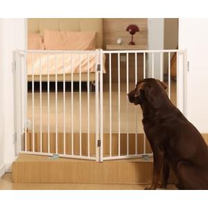 No Pawblems Free Standing Dog Gate with Door, 30'' Tall Foldable Dog Fence for Indoor & Outdoor, Up to 52 Inch Extra Wide Puppy Gate for Stairs, Hallways, Doorways, Deck, Yard (White, 2 Panels)