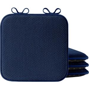puredown Chair Cushions for Dining Chairs, Set of 4 Memory Foam Seat Cushions with Non-Slip Backing & Ties, 16" x 16" x 1.5", Comfortable & Supportive Dining Chair Pads for Kitchen, Navy