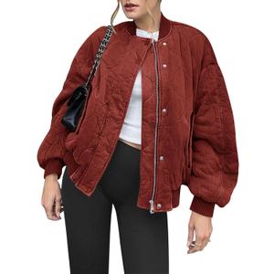 Yousify Winter Jackets for Women Fashion 2024 Casual Puffer Coat Zip Up Lightweight Short Jacket S-2XL (Large, 07 Burgundy)