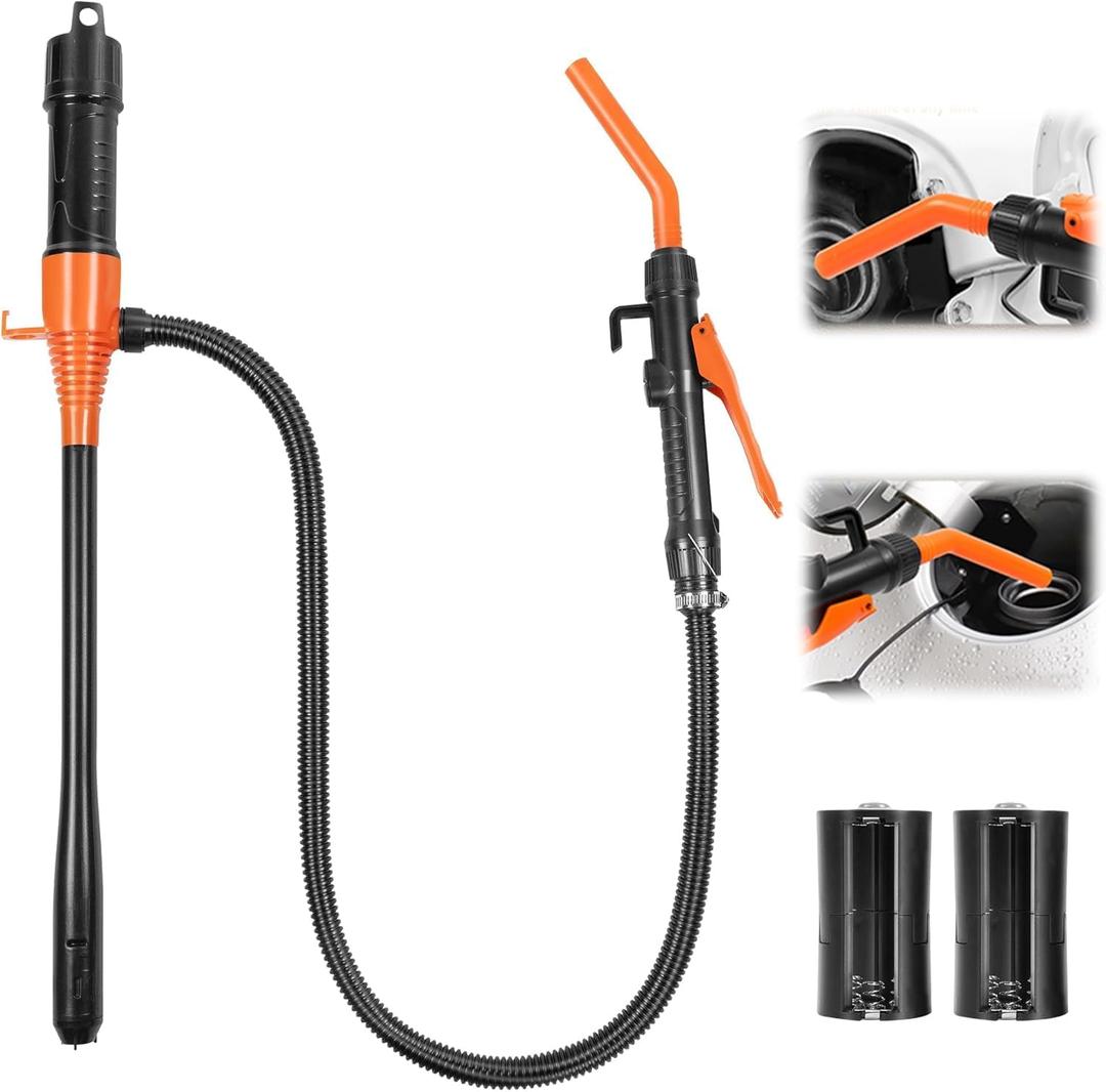 Electric Fuel Transfer Pump 2.8 GPM, Portable Battery Powered Hand Fuel Pump with Adjustable for Vehicles, Boats, Lawn Equipment, Emergency & Home Use - Orange Red