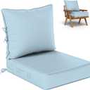 Outdoor Seat Cushion Set 22 L 24 W 5 H Inch Waterproof & Fade Resistant Patio Furniture Cushions with Removable Cover with Handle and Straps for Sofa Chairs, Chairs, Sky Blue