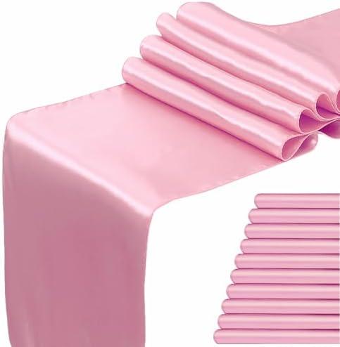 WENSINL Satin Pink Table Runner 12 x 108 Inches Pack of 10 Long Table Runner for Party Wedding Birthday Anniversary Christmas Decorations