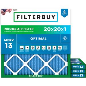 Filterbuy 20x20x1 Air Filter MERV 13 (MPR 1900) Health Defense Replacement (4-Pack), Electrostatic Pleated HVAC AC Furnace Filters, Made in USA (Actual Size: 19.50 x 19.50 x 0.75)