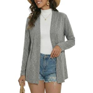 Long Sleeve Thin Cardigans for Women Lightweight Casual Loose Open Front Cardigan Soft Sheer Cover Up (Gray)