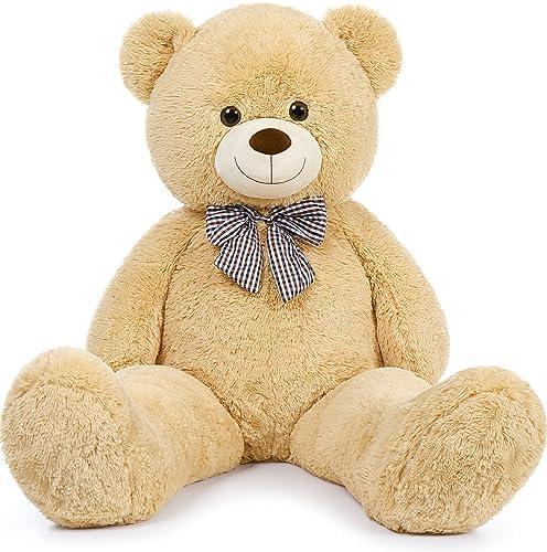 MorisMos Bow Tie Giant Teddy Bear 4 Feet, 47inch Stuffed Animal Big Teddy Bear Plush, Classic Girlfriend Boyfriend Gift, Brown