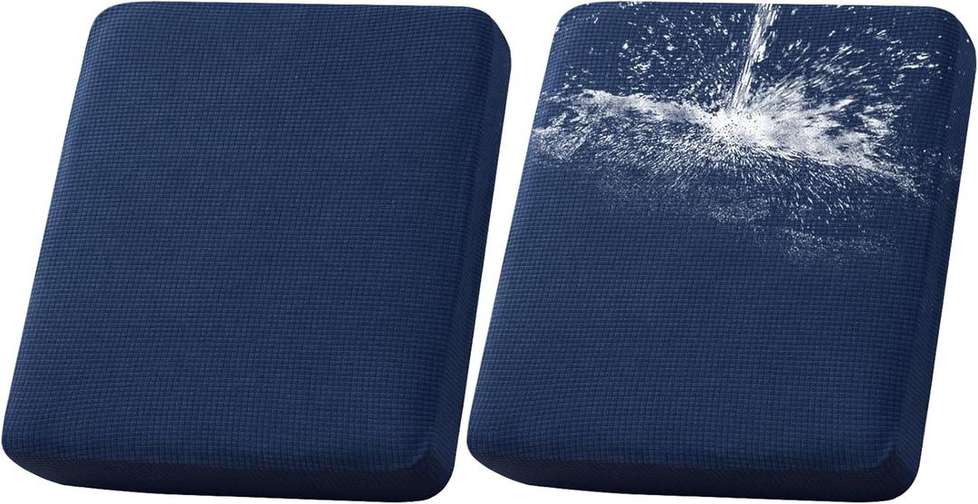 LiveGo Patio Sofa Cushion Cover Outdoor Waterproof Cushion Cover Replacement Patio Furniture Cushions Couch Slipcovers Chair Seat Cover Soft Flexibility Protector (2, Navy Blue)