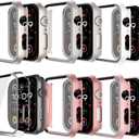 2 x 6 Pack Case Tempered Glass Screen Protector for Apple Watch Cover Series 10 9 8 7 6 5 4 3 2 1 SE Ultra 38mm 40mm 41mm 42mm 44mm 45mm 46mm 49mm, Thin Scratch Resistant Full Protective Hard PC Bumper (Pink/Rose Gold/Starlight/Silver/White/Clear)